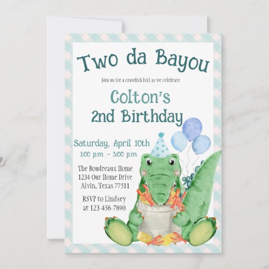 Two da Bayou - Crawfish Boil Birthday Party 招待状 (正面)