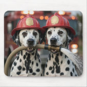 Two Dalmatian Dogs Holding a Fireman Hose マウスパッド (正面)