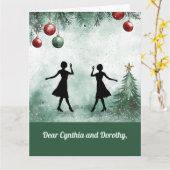 Two Dance Teachers Twirling Thankful Christmas カード (黄色い花)