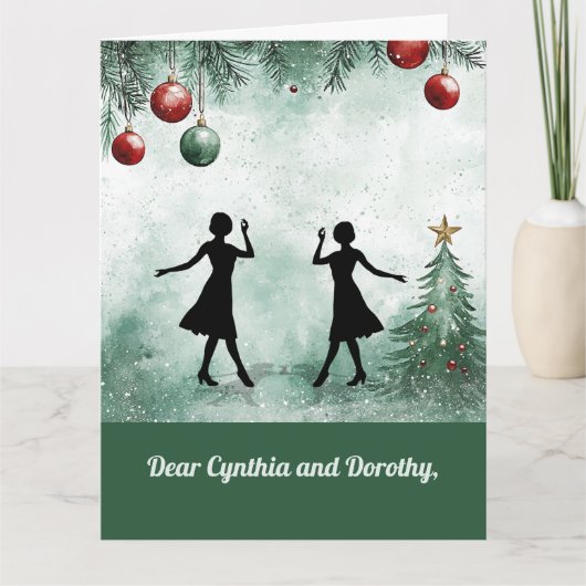 Two Dance Teachers Twirling Thankful Christmas カード (正面)