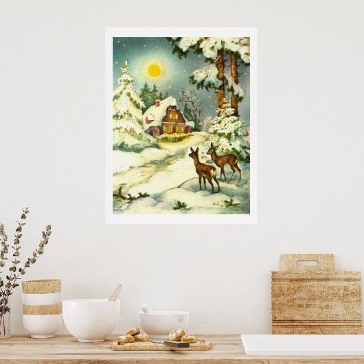 Two deer in the snow ポスター (キッチン)