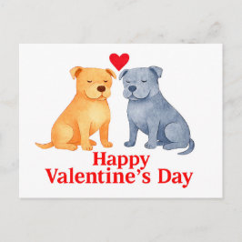 Two Dogs with Heart Watercolor Valentine’s Day Ill ポストカード
