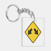 Two Downward Arrows Warning Road Sign キーホルダー (正面左)