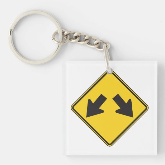 Two Downward Arrows Warning Road Sign キーホルダー (正面)