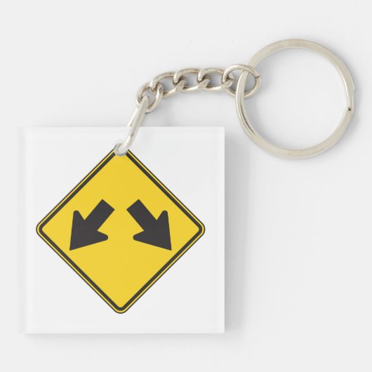 Two Downward Arrows Warning Road Sign キーホルダー (裏面)