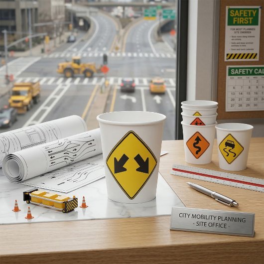 Two Downward Arrows Warning Road Sign 紙コップ