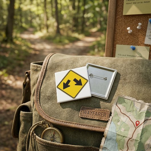 Two Downward Arrows Warning Road Sign 缶バッジ