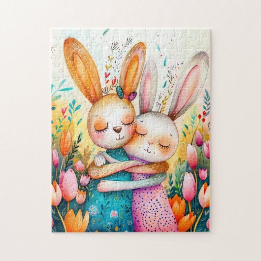Two Easter Bunnies in Tulip Field ジグソーパズル (縦)