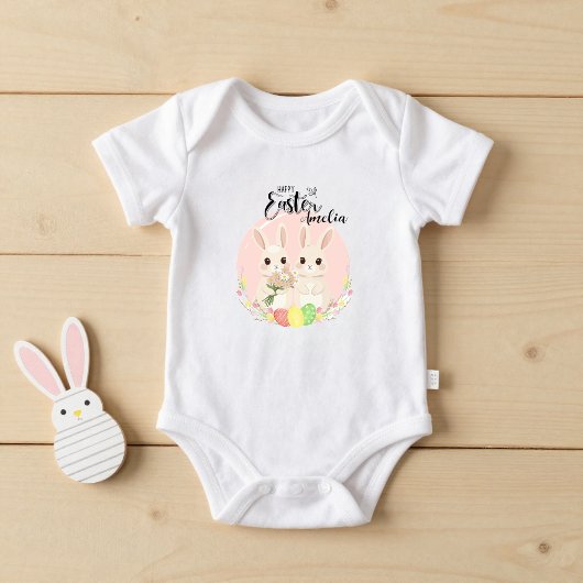 Two Easter Bunnies Personalized Baby Bodysuit ベビーボディスーツ