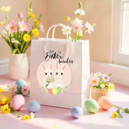 Two Easter Bunnies Personalized Gift Bag ミディアムペーパーバッグ