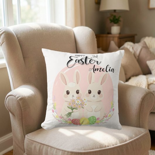Two Easter Bunnies Personalized Throw Pillow クッション