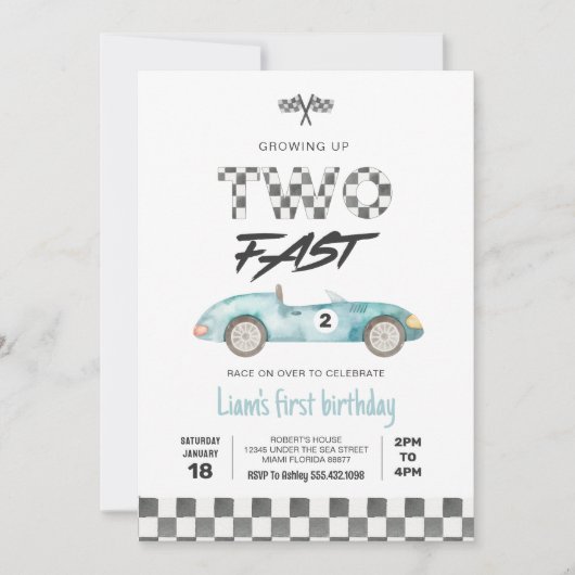 TWO FASTヴィンテージレースカー2nd誕生日 招待状 (正面)