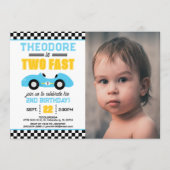 Two Fast レーシングカー 2歳の誕生日パーティーの写真 招待状 (正面)