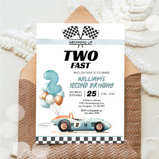Two Fast レースカーの2歳の誕生日招待状 招待状