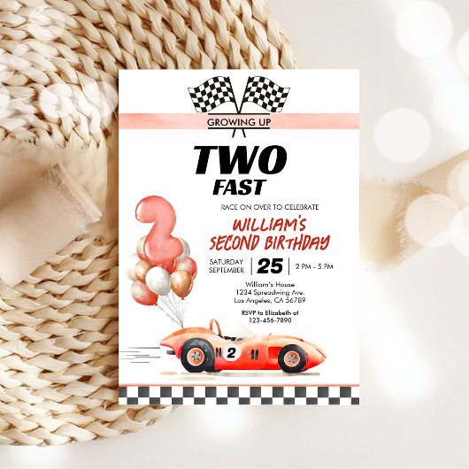 Two Fast レースカーの2歳の誕生日招待状 招待状