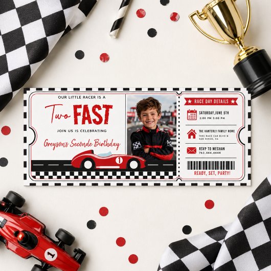 Two Fast レースカー 男の子 2歳 誕生日パーティーチケット 招待状