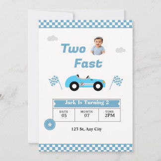Two Fast 男の子 誕生日 招待状 | レーシングカー