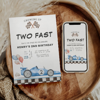 Two Fast 誕生日招待状 レーシングカー 2歳 招待状