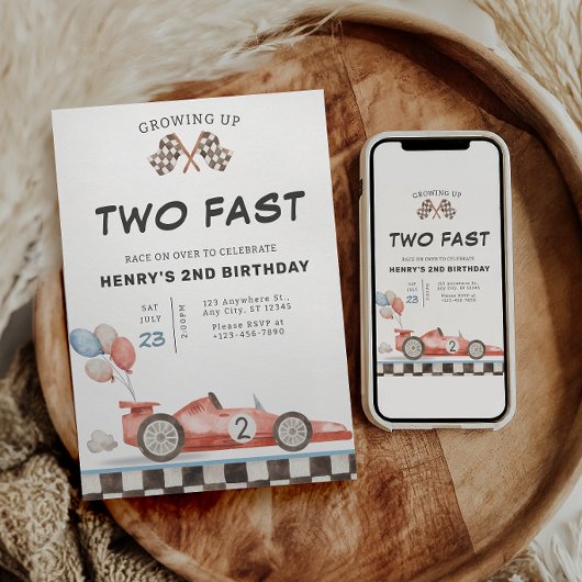 Two Fast 誕生日招待状 レーシングカー 2歳 招待状