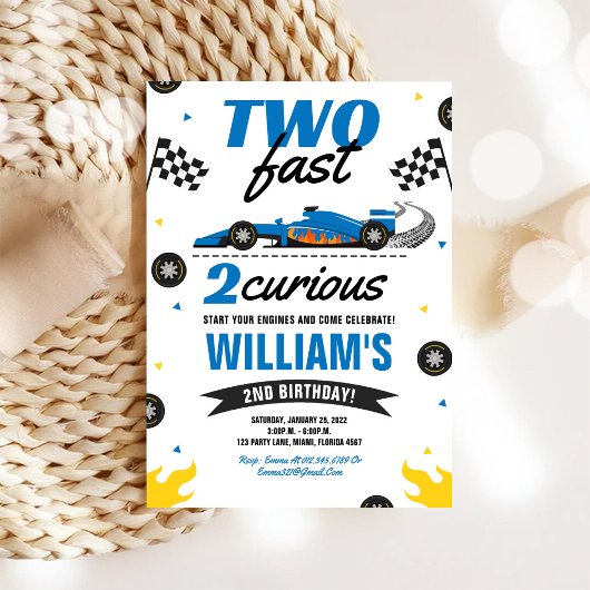 「Two Fast 2 Curious」レーシングカーマイブーム2歳の誕生日招待状 招待状