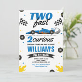「Two Fast 2 Curious」レーシングカーマイブーム2歳の誕生日招待状 招待状 (スタンド正面)