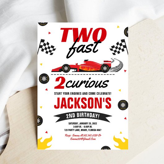 Two Fast 2 Curious レースカー 2歳の誕生日招待状 招待状
