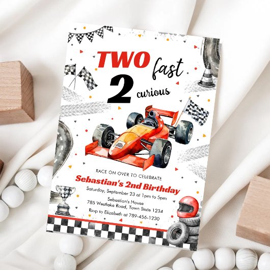 Two Fast 2 Curious Race Car Birthday Invitation 招待状