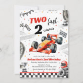Two Fast 2 Curious Race Car Birthday Invitation 招待状 (正面)