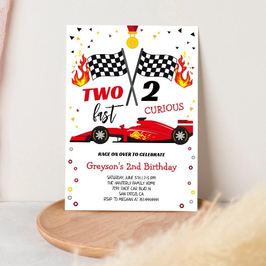 Two Fast 2 Curious Racing Car Boy Birthday 招待状