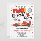 Two Fast 2 Curious Racing Car Red 2nd Birthday 招待状 (正面)