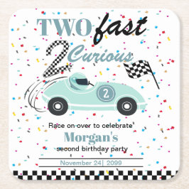 Two Fast 2Curious 青いスポーツカー 2歳の誕生日  スクエアペーパーコースター