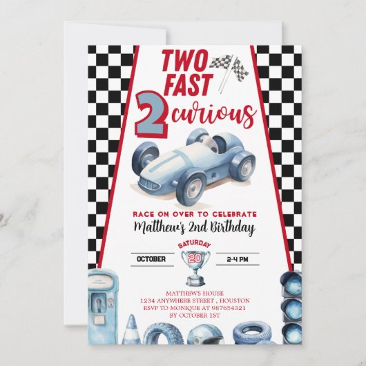 Two Fast 2nd birthday Boy Racer Invitation 招待状 (正面)