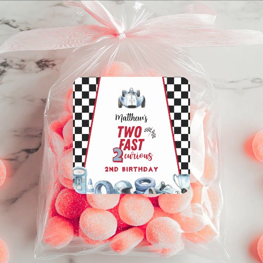 Two Fast 2nd birthday Boy Racing Car  スクエアシール