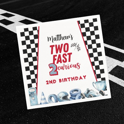 Two Fast 2nd birthday Boy Racing Car Invitation スタンダードカクテルナプキン