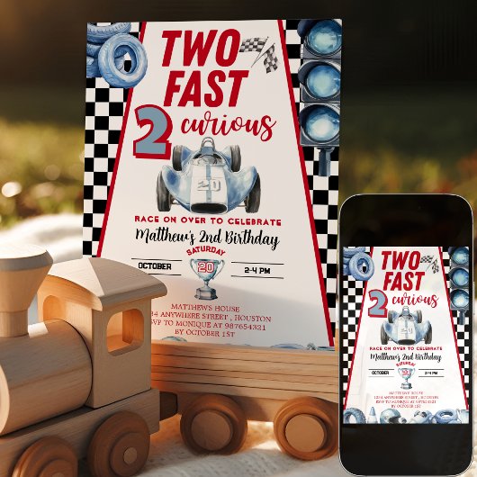 Two Fast 2nd birthday Boy Racing Car Invitation 招待状