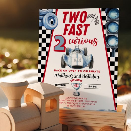 Two Fast 2nd birthday Boy Racing Car Invitation 招待状
