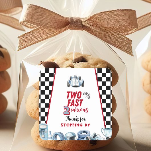 Two Fast 2nd birthday Boy Racing Thank You  スクエアシール