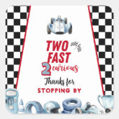 Two Fast 2nd birthday Boy Racing Thank You  スクエアシール (正面)