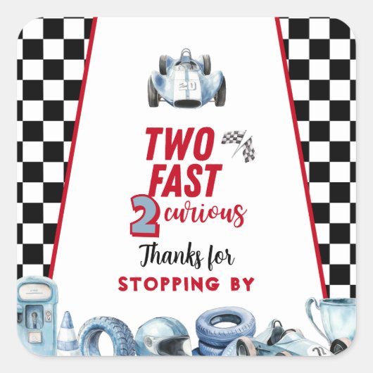 Two Fast 2nd birthday Boy Racing Thank You  スクエアシール (正面)