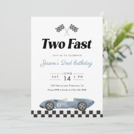 Two Fast 2nd Birthday Vintage Race Car Watercolor  招待状