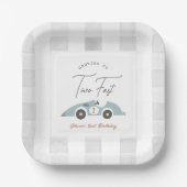 Two Fast Blue Race Car Boy 2nd Birthday ペーパープレート (正面)