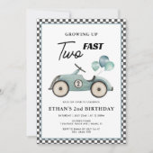 TWO FAST BLUE RACE CAR BOYS 2nd誕生日 招待状 (正面)