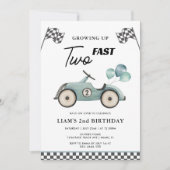 TWO FAST BLUE RACE CAR BOYS 2nd誕生日 招待状 (正面)