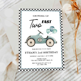TWO FAST BLUE RACE CAR BOYS 2nd誕生日 招待状