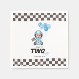 Two Fast Blue Race Car Custom Photo 2nd Birthday スタンダードカクテルナプキン