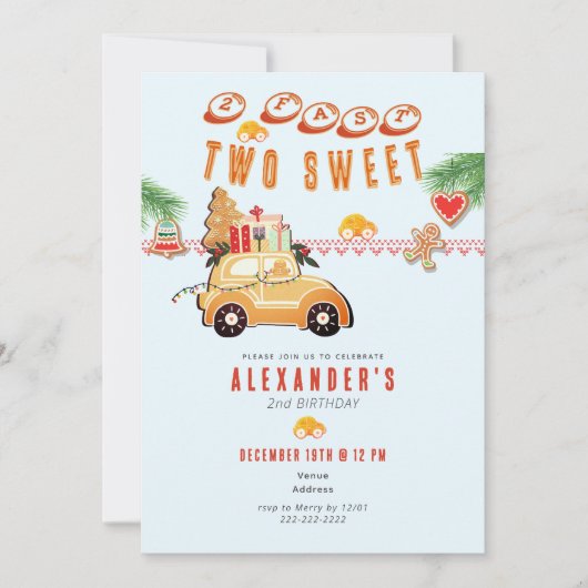 Two Fast Christmas Gingerbread Car B 2nd Birthday 招待状 (正面)