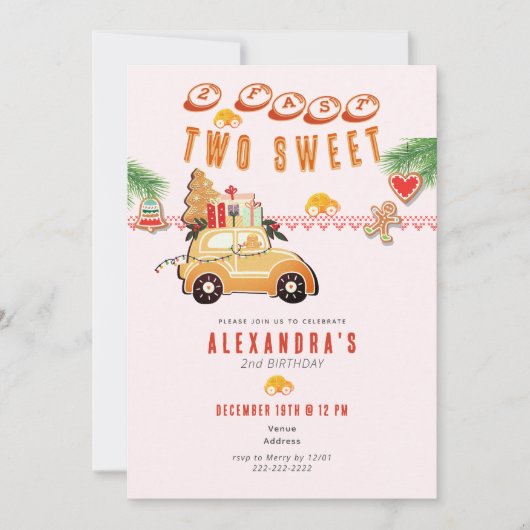 Two Fast Christmas Gingerbread Car P 2nd Birthday 招待状 (正面)