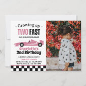 Two Fast Girl 2歳の誕生日パーティーの写真 招待状 (正面)