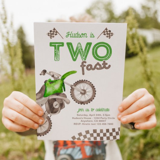 Two Fast Green Dirt Bike Invitation 招待状