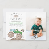 Two Fast Green Monster Truck Birthday Photo 招待状 (正面)